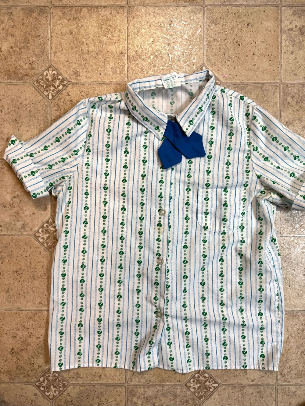 VTG 90’s Girl Scouts Uniform Shirt Blue Green Trefoil Stripe Button Down Top 14